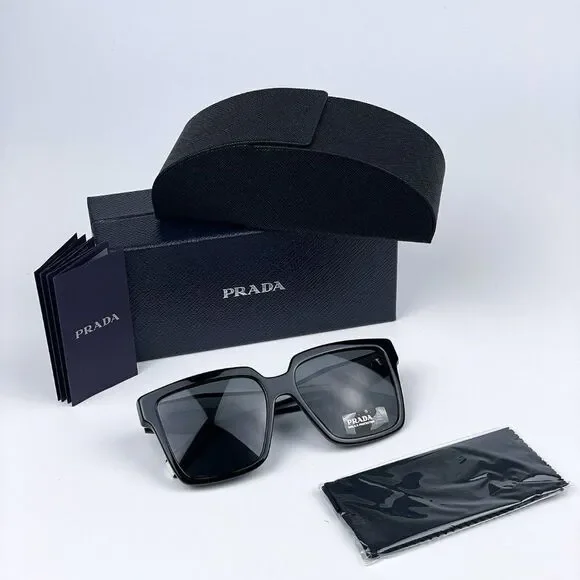NEW Prada PR24ZS 1AB5S0 Black Dark Grey Square Oversized Women Sunglasses - Picture 11 of 16